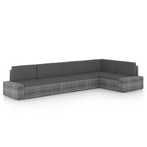 vidaXL 5-tlg. Garten-Lounge-Set mit Kissen Grau Poly Rattan