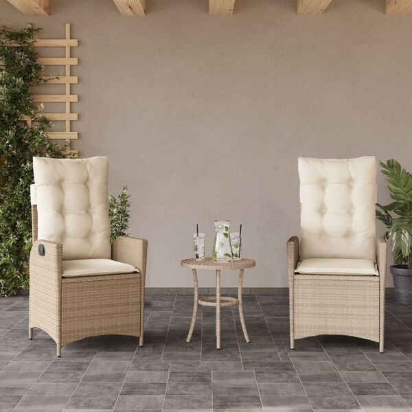 vidaXL 3-tlg. Bistro-Set mit Kissen Beige Poly Rattan