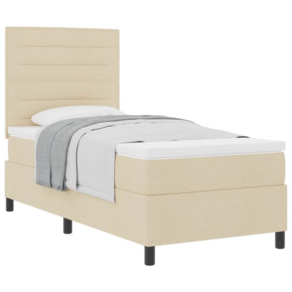 vidaXL Boxspringbett mit Matratze mit Kopfteil Creme 90 x 200 cm Stoff