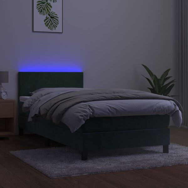 vidaXL Boxspringbett mit Matratze & LED Dunkelgr&uuml;n 90x190 cm Samt