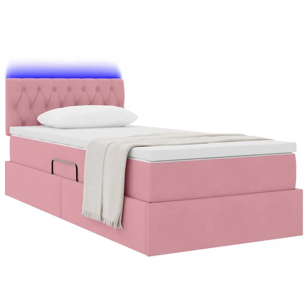 vidaXL Bett mit Stauraum und LED mit Matratze Rosa 90 x 190 cm Samt