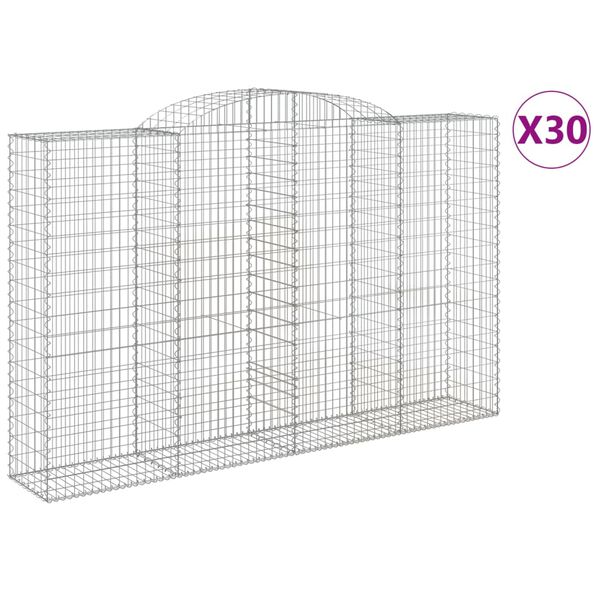 vidaXL Gabionen mit Hochbogen 30 Stk 300x50x180/200cm Verzinktes Eisen