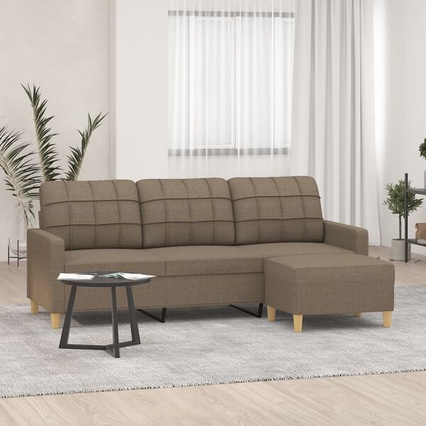 vidaXL 3-Sitzer-Sofa mit Hocker Taupe 180 cm Stoff