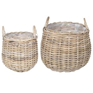vidaXL Blumentopf K&ouml;rbchen mit Speicher 2 pcs Grau Lacak Rattan
