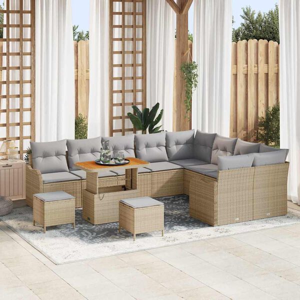 vidaXL Garten-Sofa-Set mit Kissen mit Kissen 12 pcs Beige und Hellgrau