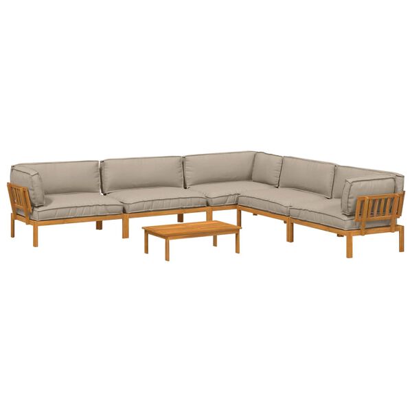 vidaXL Sofa Set mit Kissen Uni 6 pcs Taupe Massivholz Akazie
