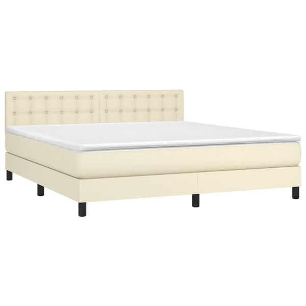 vidaXL Boxspringbett mit Matratze & LED Creme 180x200 cm Kunstleder