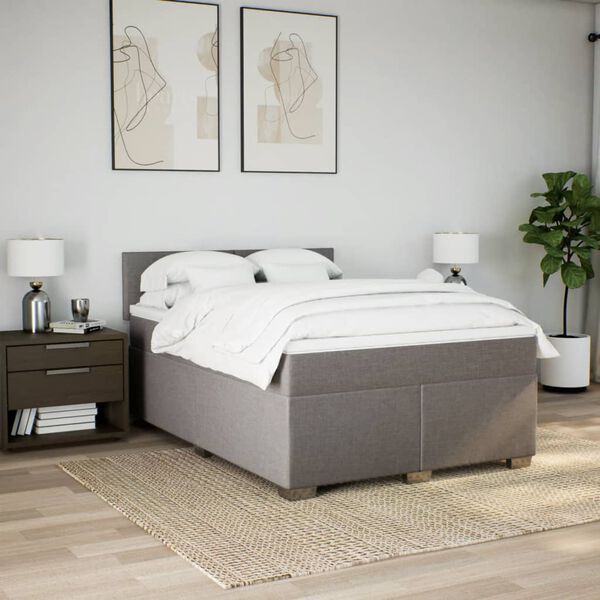 vidaXL Boxspringbett mit Matratze Taupe 140x200 cm Stoff