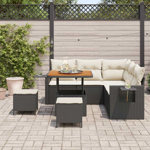 vidaXL Gartensofa-set mit Kissen 8 pcs Schwarz Poly-Rattan