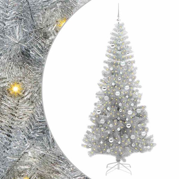 vidaXL Weihnachtsbaum mit 300 LEDs mit St&auml;nder Silber 210 cm PET