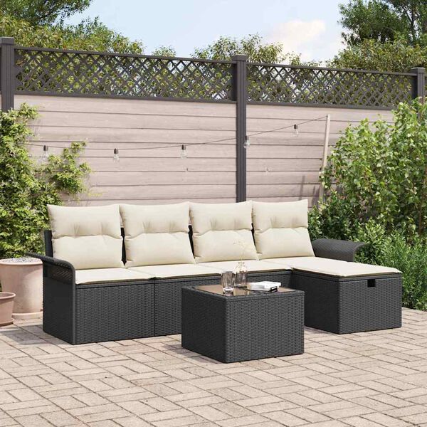 vidaXL Gartensofa-set mit Kissen 6 pcs Schwarz und Creme Poly-Rattan