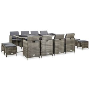 vidaXL 13-tlg. Garten-Essgruppe mit Auflagen Poly Rattan Grau