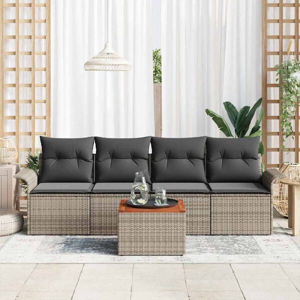 vidaXL Gartensofa-set mit Kissen 5 pcs Grau Poly-Rattan