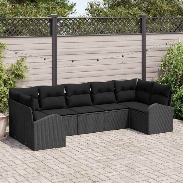 vidaXL Gartensofa-set mit Kissen 7 pcs Schwarz Poly-Rattan