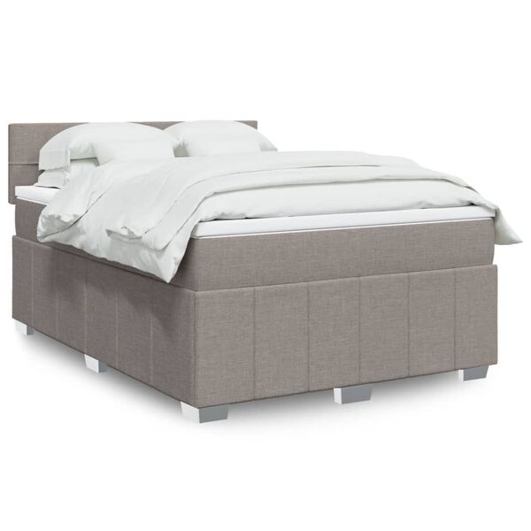 vidaXL Boxspringbett mit Matratze Taupe 140x200 cm Stoff