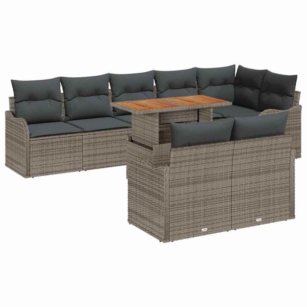vidaXL Garten-Sofa-Set mit Kissen 9 pcs Grau