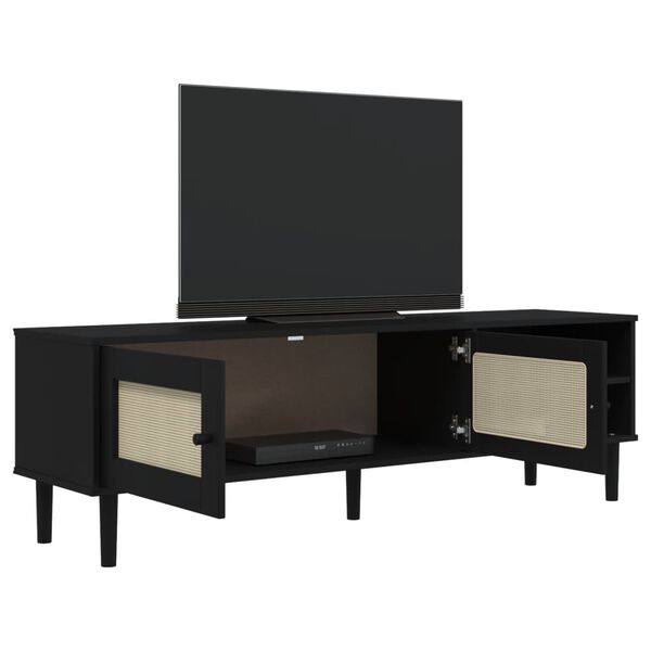 vidaXL TV-Schrank SENJA Rattan-Optik Schwarz 158x40x49cm Kiefernholz