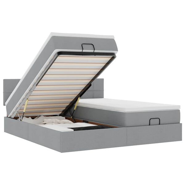 vidaXL Ottoman-Bett mit Matratzen & LEDs Hellgrau 200x200 cm Stoff