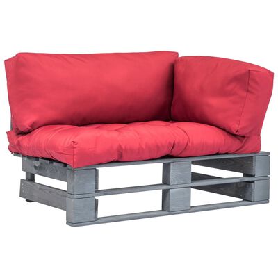 vidaXL Outdoor-Sofa Paletten mit Kissen in Rot Kiefernholz