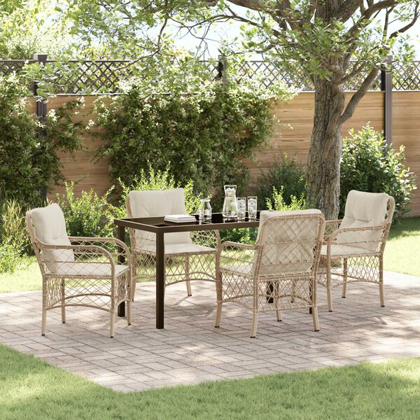 vidaXL Garten Essgruppe mit Kissen 5 pcs Beige Poly-Rattan