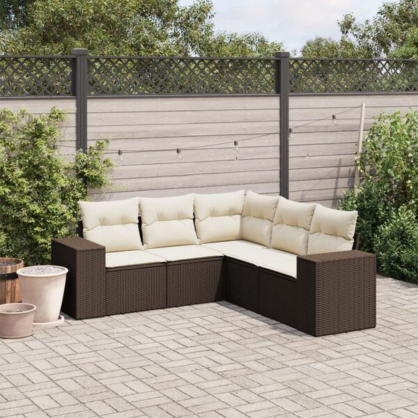 vidaXL 5-tlg. Garten-Sofagarnitur mit Kissen Braun Poly Rattan