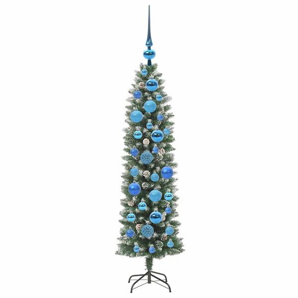 vidaXL Künstlicher schlanker Weihnachtsbaum Grün und Weiß 120 cm