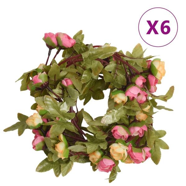 vidaXL Blumengirlanden Blumen 6 Stk. Rosa 215 cm