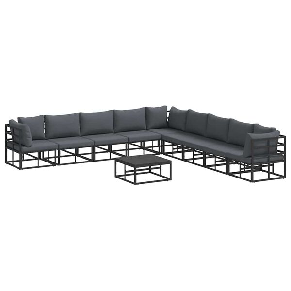 vidaXL Garten-Sofa-Set mit Kissen 10 pcs Schwarz Aluminium