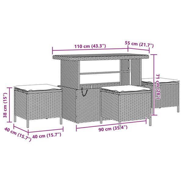 vidaXL Garten-Sofa-Set mit Kissen mit Speicher Schwarz Poly Rattan