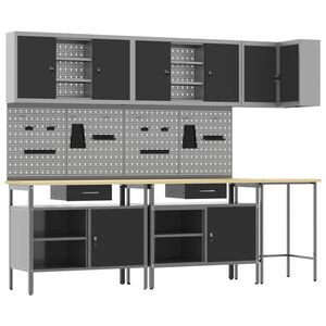vidaXL Arbeitsschrankset mit Schubladen 10 pcs Schwarz und Grau