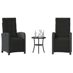 vidaXL 3-tlg. Bistro-Set mit Kissen Schwarz Poly Rattan