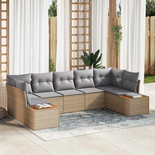 vidaXL Gartensofa-set mit Kissen 7 pcs Beige und Hellgrau Polyrattan