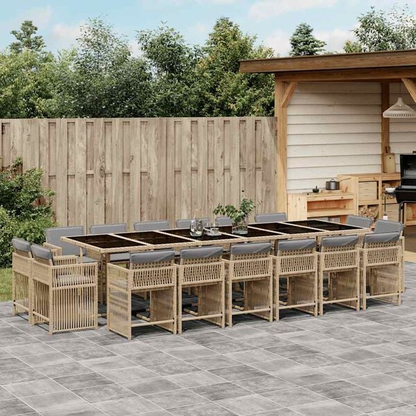 vidaXL 17-tlg. Garten-Essgruppe mit Kissen Beigemischung Poly Rattan