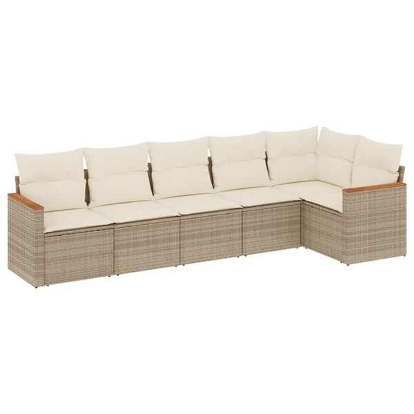 vidaXL 6-tlg. Garten-Sofagarnitur mit Kissen Beige Poly Rattan