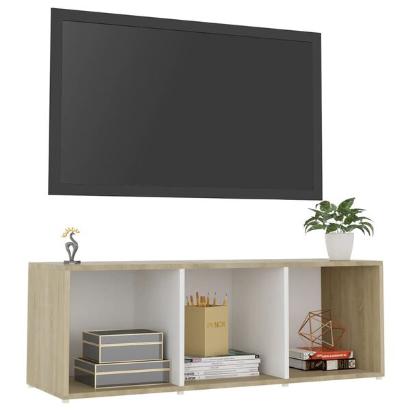 vidaXL TV-Schrank Wei&szlig; und Sonoma-Eiche 107x35x37 cm Holzwerkstoff