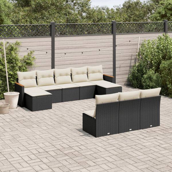 vidaXL 10-tlg. Garten-Sofagarnitur mit Kissen Schwarz Poly Rattan