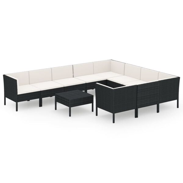 vidaXL 11-tlg. Garten-Lounge-Set mit Auflagen Poly Rattan Schwarz