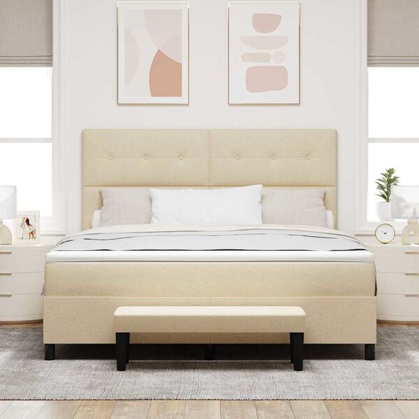 vidaXL Boxspringbett mit Matratze Creme 180 x 200 cm Stoff