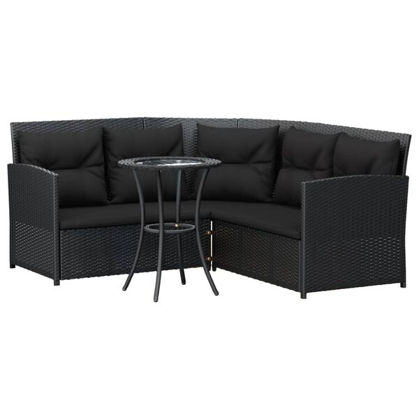 vidaXL 2-tlg. Sofagarnitur in L-Form mit Kissen Schwarz Poly Rattan