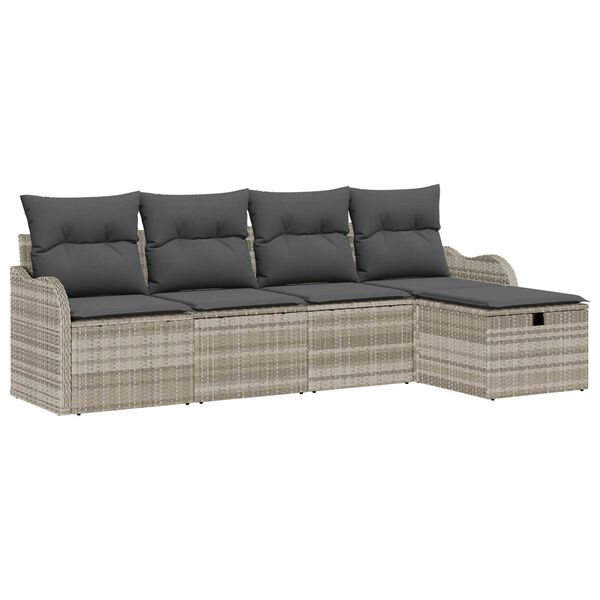 vidaXL Garten-Sofa-Set mit Kissen 5 pcs Hellgrau Poly Rattan