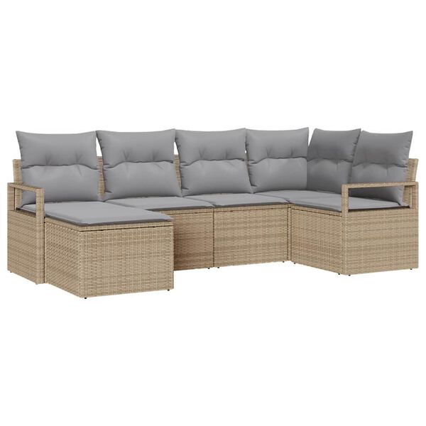 vidaXL Sofa Set mit Kissen 6 pcs Beige Poly Rattan