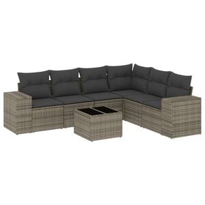 vidaXL 7-tlg. Garten-Sofagarnitur mit Kissen Grau Poly Rattan