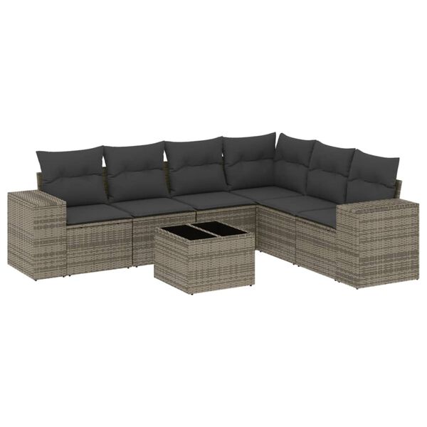 vidaXL 7-tlg. Garten-Sofagarnitur mit Kissen Grau Poly Rattan