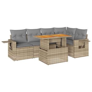 vidaXL 6-tlg. Garten-Sofagarnitur mit Kissen Beige Poly Rattan