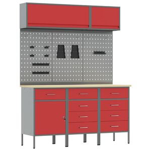 vidaXL Arbeitsschrankset mit Schubladen mit Speicher 8 stk. Rot