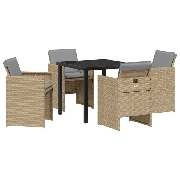 vidaXL Garten Essgruppe mit Kissen 5 pcs Beige Poly-Rattan