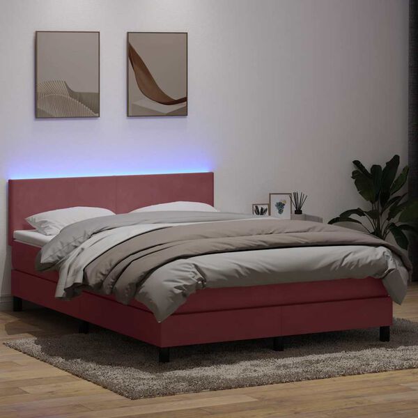 vidaXL Boxspringbett mit Matratze & LED Rosa 160x220 cm Samt