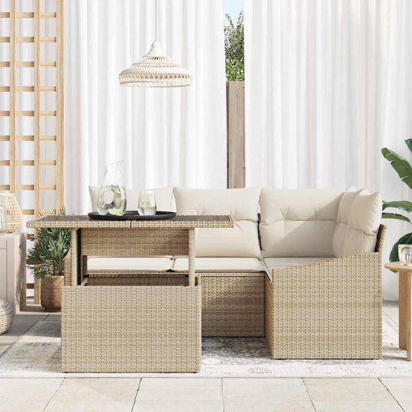 vidaXL Gartensofa-set mit Kissen 5 pcs Beige und Creme Poly-Rattan