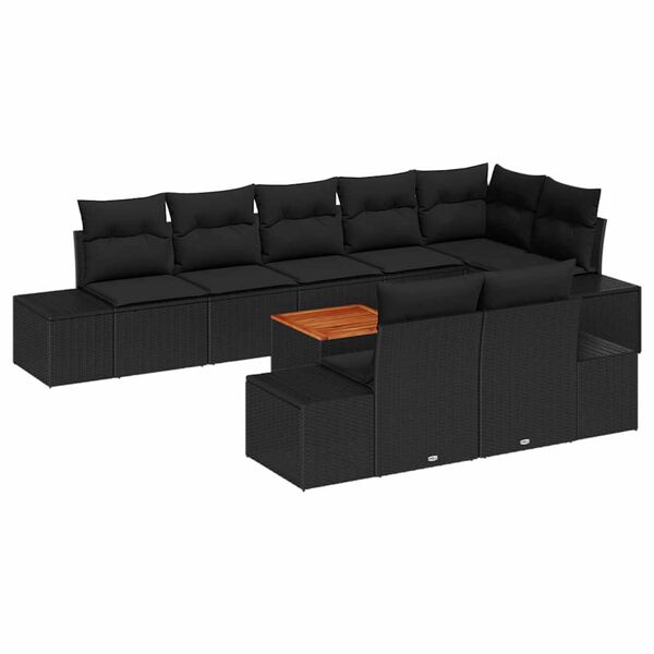 vidaXL Gartensofa-set mit Kissen 9 pcs Schwarz Poly-Rattan