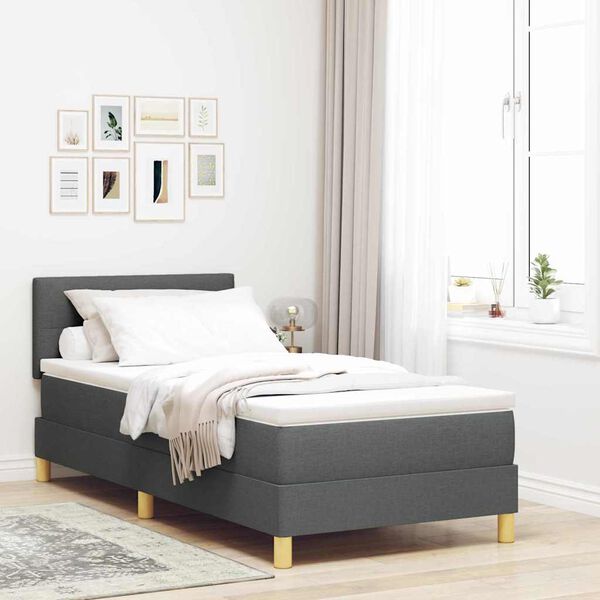 vidaXL Boxspringbett mit Matratze Dunkelgrau 90 x 190 cm Stoff